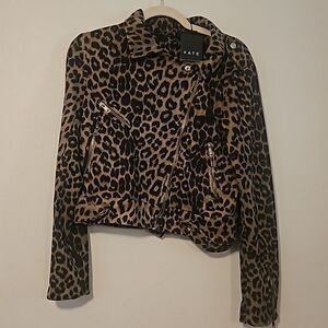 FATE Leopard Print Faux Mob Wife Suede Jacket -Size S